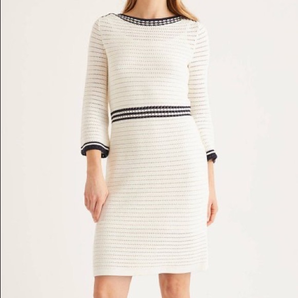 Boden Dresses & Skirts - NWT Boden Ivory Betty Pointelle Knit Black Ivory White Boatneck Shift Dress 8